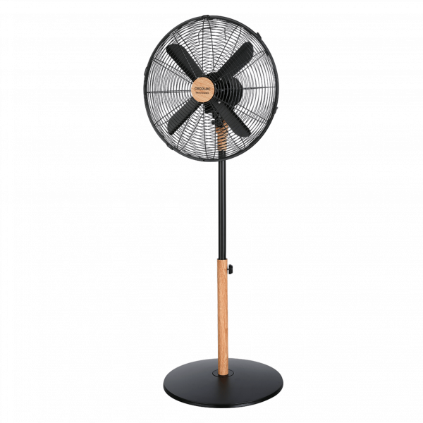 EnergySilence 600 Woodstyle Ventilador de pie con 50 W y acabado en madera, 16 pulgadas, 3 velocidades, oscilación, silencioso, altura ajustable, 4 aspas y máxima seguridad.
