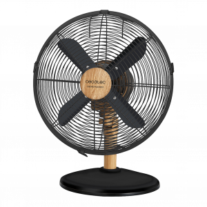 EnergySilence 600 WoodDesk Ventilador de sobremesa con 40 W y acabado en color madera, 12 pulgadas, 3 velocidades, oscilación, silencioso, altura ajustable, 4 aspas y máxima seguridad.