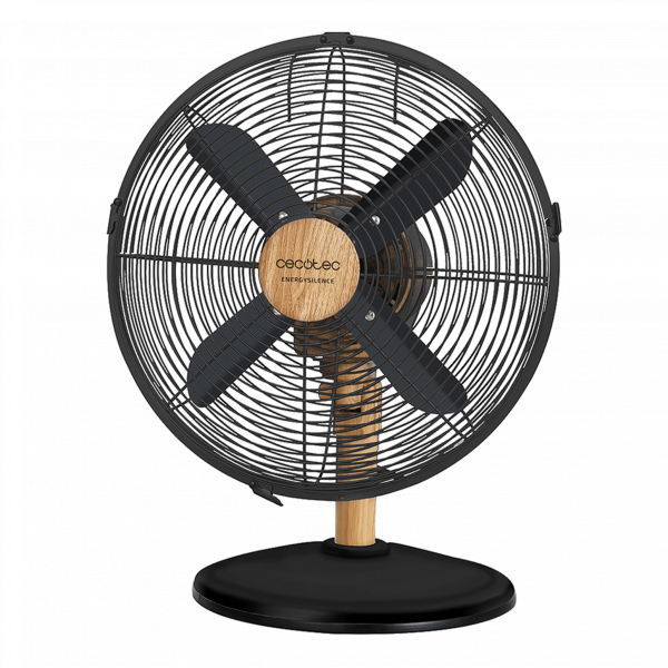 EnergySilence 600 WoodDesk Ventilador de sobremesa con 40 W y acabado en color madera, 12 pulgadas, 3 velocidades, oscilación, silencioso, altura ajustable, 4 aspas y máxima seguridad.