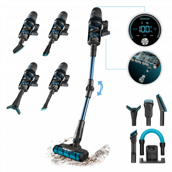 Conga Rockstar 11500 Odyssey ErgoFlex M Aspirador sin cables 3 en 1: vertical, escoba y de mano con motor digital Brushless. Máxima potencia de succión de 300 AW y ultrapotencia de 850 W. Autonomía de 90 minutos. Tubo flexible.  Kit de accesorios....
