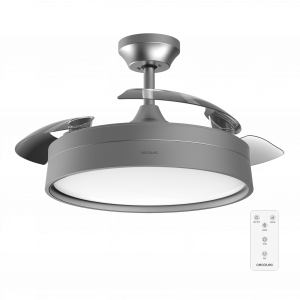 Energysilence Aero 4200 invisible steel Ventilador de techo con 3 aspas retráctiles, con motor DC de 35 W,  iluminación LED, temporizador hasta 8 horas, función winter-summer, 6 velocidades, mando a distancia.