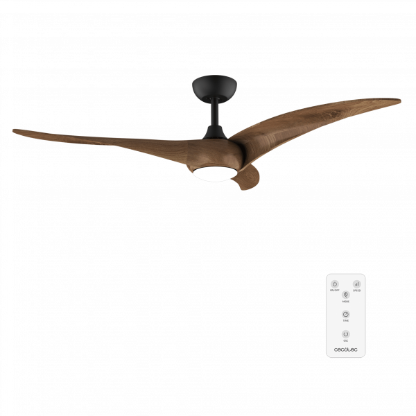 EnergySilence Aero 5295 DarkWood Ventilador de techo, con motor DC de 40W, 54 pulgadas, con luz LED de 18W,  3 tonalidades seleccionables, 3 aspas,temporizador programable.