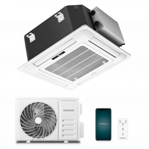 AirClima 12000 Cassette Connected Aire acondicionado de cassette de 12000 BTU con bomba de calor, mando a distancia,  pantalla LED y control por wifi. Sistema Inverter. 5 modos y 8 velocidades. Deshumidificación diaria de 24 L/ día y área de cober...