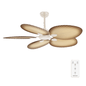 EnergySilence Aero 5200 Palm Ventilador de techo de 35W  y 52 pulgadas con mando a distancia, motor DC incorporado, temporizador regulable entre 1/2/4 y 8 horas, modo winter-summer, 6 velocidades para seleccionar,  con 5 aspas giratorias.