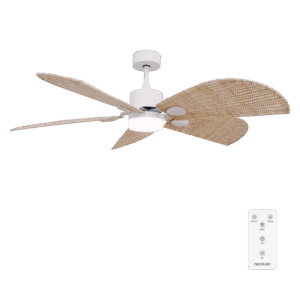 EnergySilence Aero 5290 Natural Ventilador de techo con motor DC incorporado de 40W,  52 pulgadas, luz LED de 18W,  temporizador regulable entre 1/2/4 y 8 horas, modo winter-summer, 6 velocidades para seleccionar, con 5 aspas giratorias.