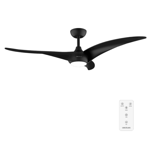 EnergySilence Aero 5295 Black Ventilador de techo, con motor DC de 40W, 54 pulgadas, con luz LED de 18W,  3 tonalidades seleccionables, 3 aspas,temporizador programable.