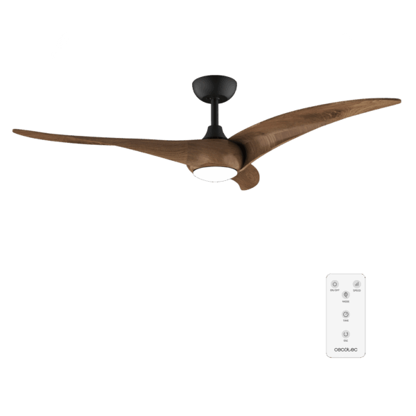 EnergySilence Aero 5295 DarkWood Ventilador de techo, con motor DC de 40W, 54 pulgadas, con luz LED de 18W,  3 tonalidades seleccionables, 3 aspas,temporizador programable.