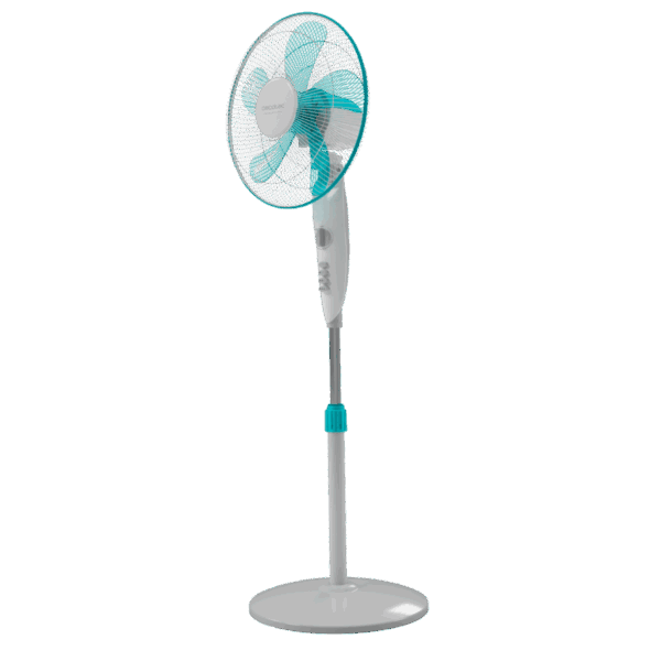 EnergySilence 520 Power White. Ventilador de Pie con Temporizador, 50 W, 5 Aspas 40 cm de Diámetro, Oscilante, 4 Velocidades, Ajustable 110-130 cm, Motor de Cobre, Blanco
