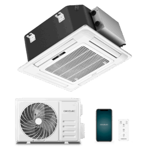 AirClima 12000 Cassette Connected Aire acondicionado de cassette de 12000 BTU con bomba de calor, mando a distancia,  pantalla LED y control por wifi. Sistema Inverter. 5 modos y 8 velocidades. Deshumidificación diaria de 24 L/ día y área de cober...